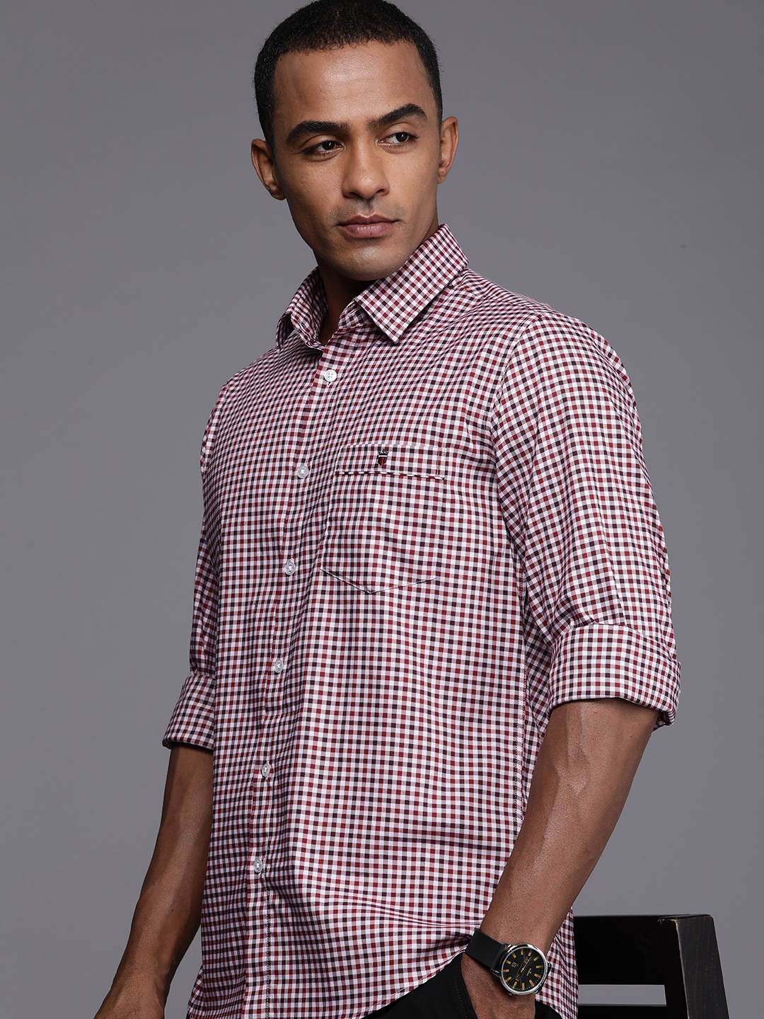 

Louis Philippe Sport Men Pure Cotton Slim Fit Gingham Checks Casual Shirt, Red