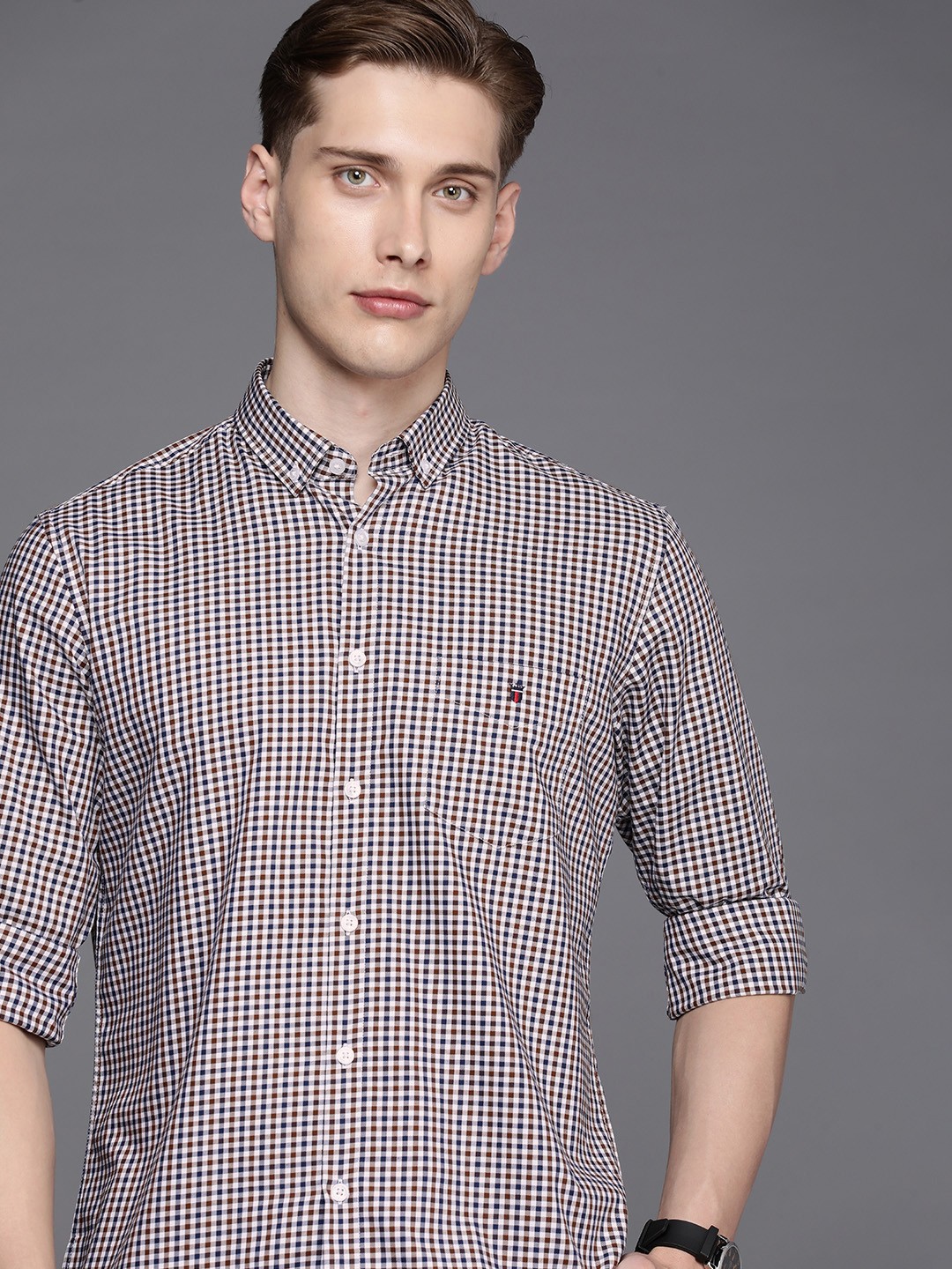 

Louis Philippe Sport Pure Cotton Slim Fit Checked Casual Shirt, Blue