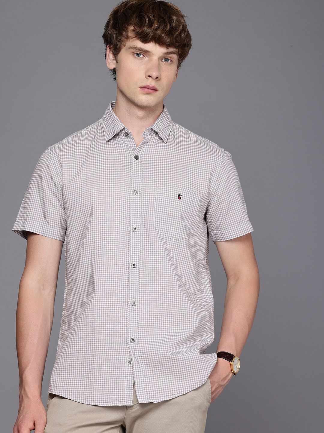 

Louis Philippe Sport Slim Fit Gingham Checked Casual Shirt, Grey