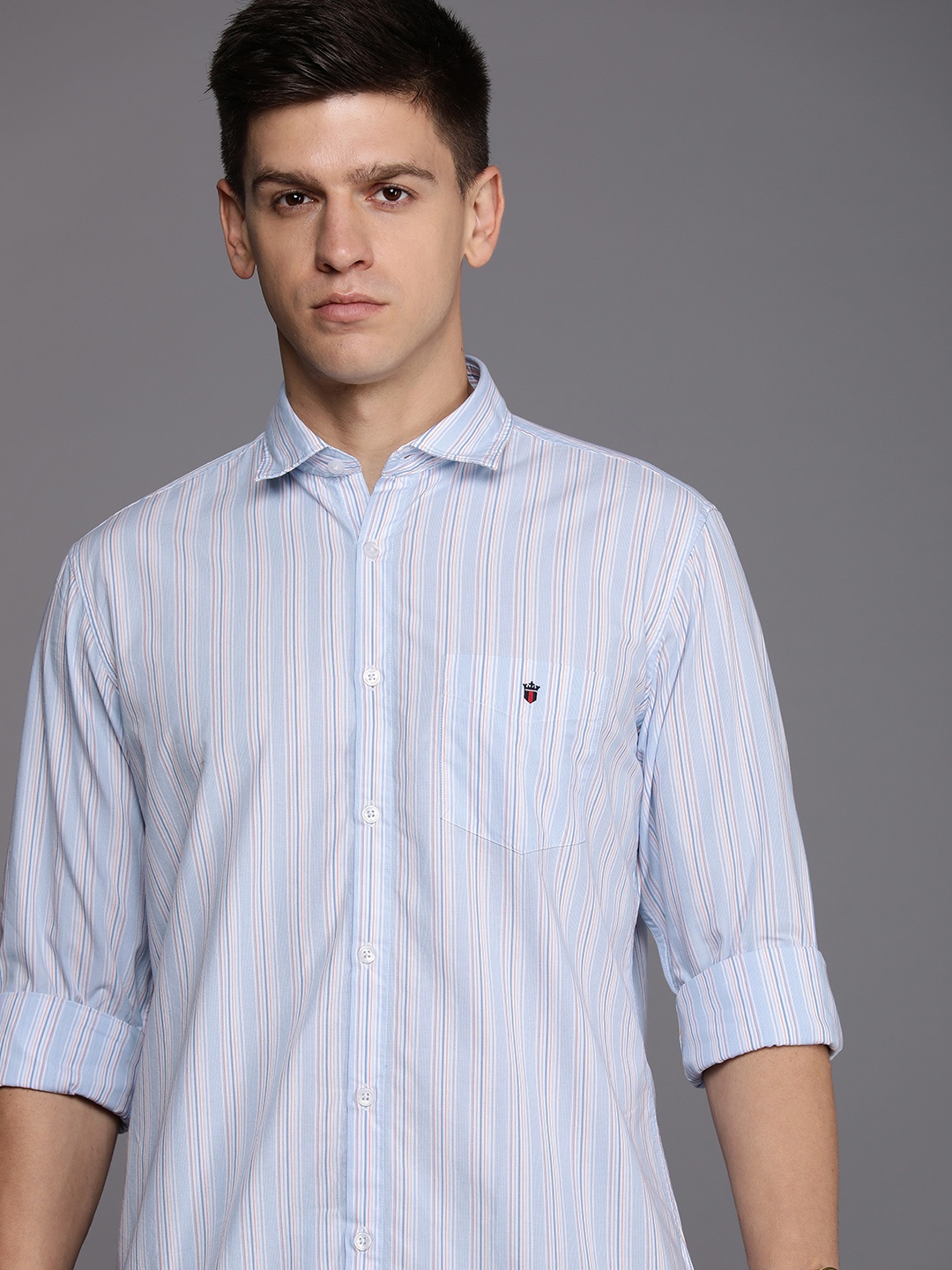 

Louis Philippe Sport Pure Cotton Slim Fit Opaque Striped Casual Shirt, Blue