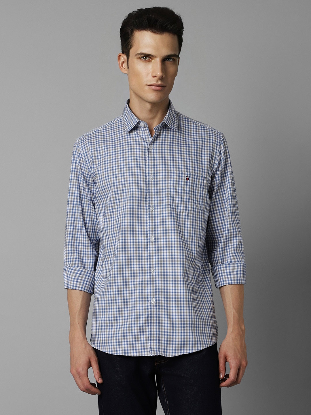 

Louis Philippe Sport Men Pure Cotton Slim Fit Gingham Checks Casual Shirt, Blue