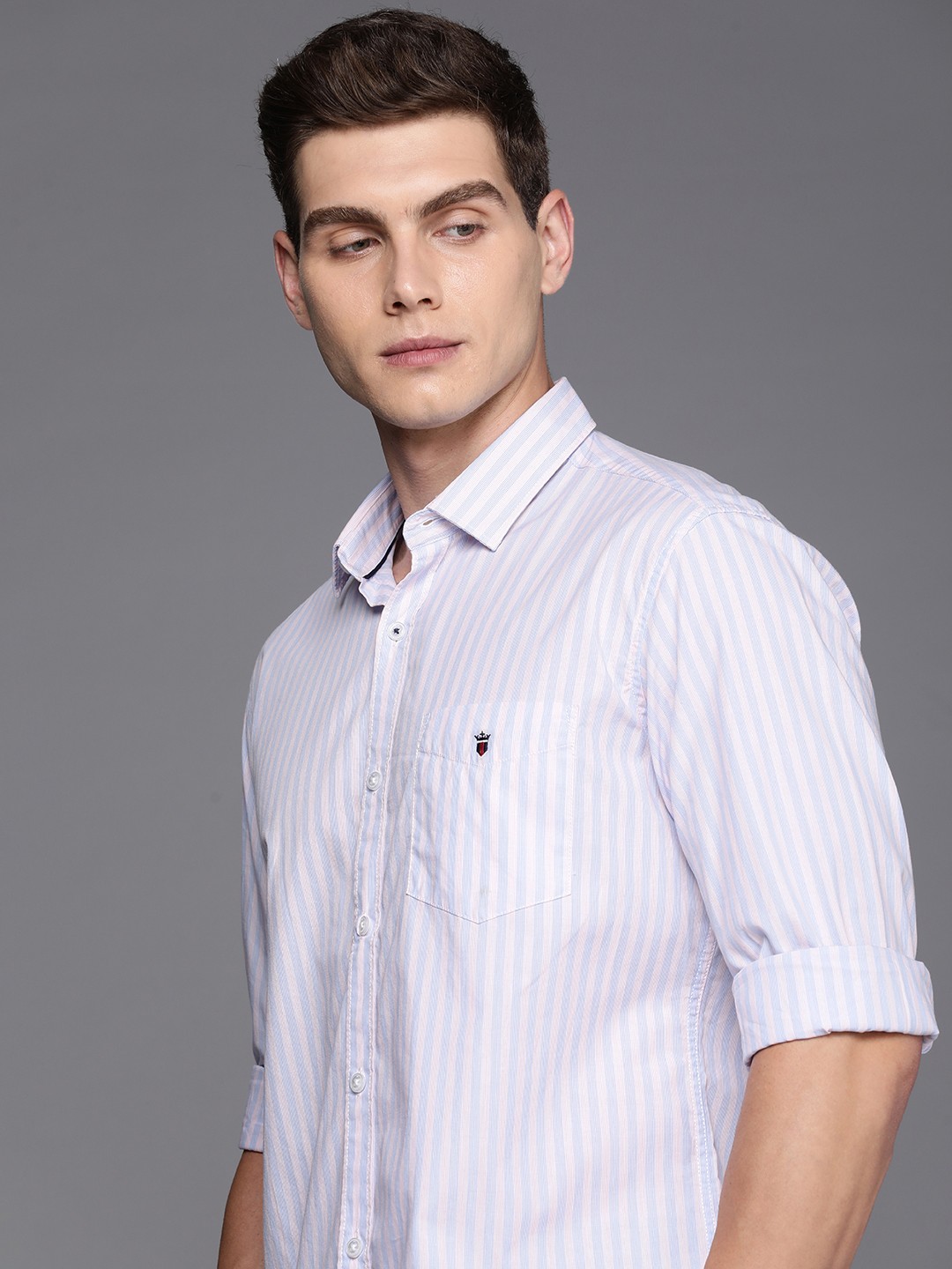

Louis Philippe Sport Pure Cotton Slim Fit Opaque Striped Casual Shirt, Blue