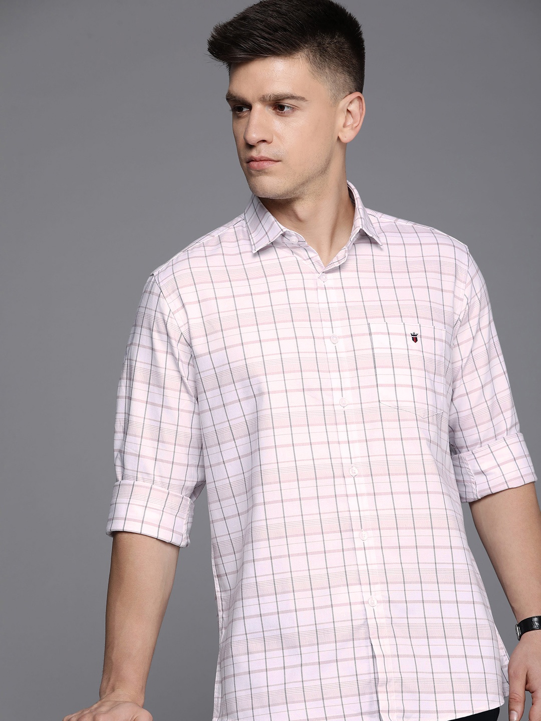 

Louis Philippe Sport Slim Fit Tartan Checked Pure Cotton Casual Shirt, Pink