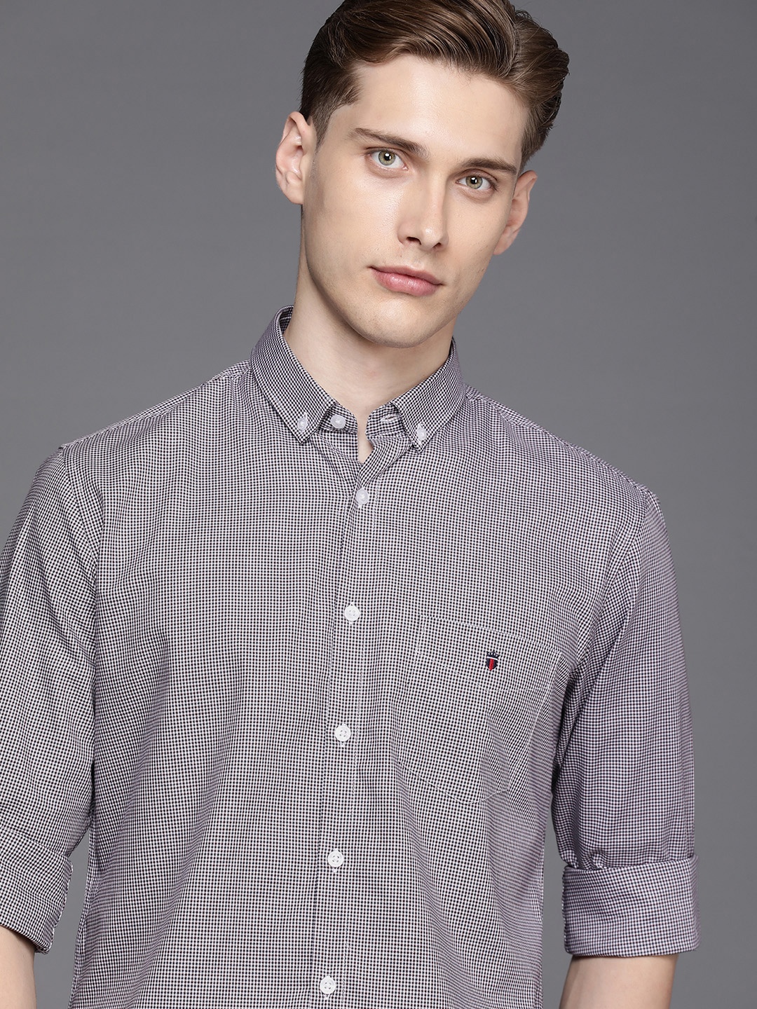 

Louis Philippe Sport Pure Cotton Slim Fit Micro Checked Casual Shirt, White