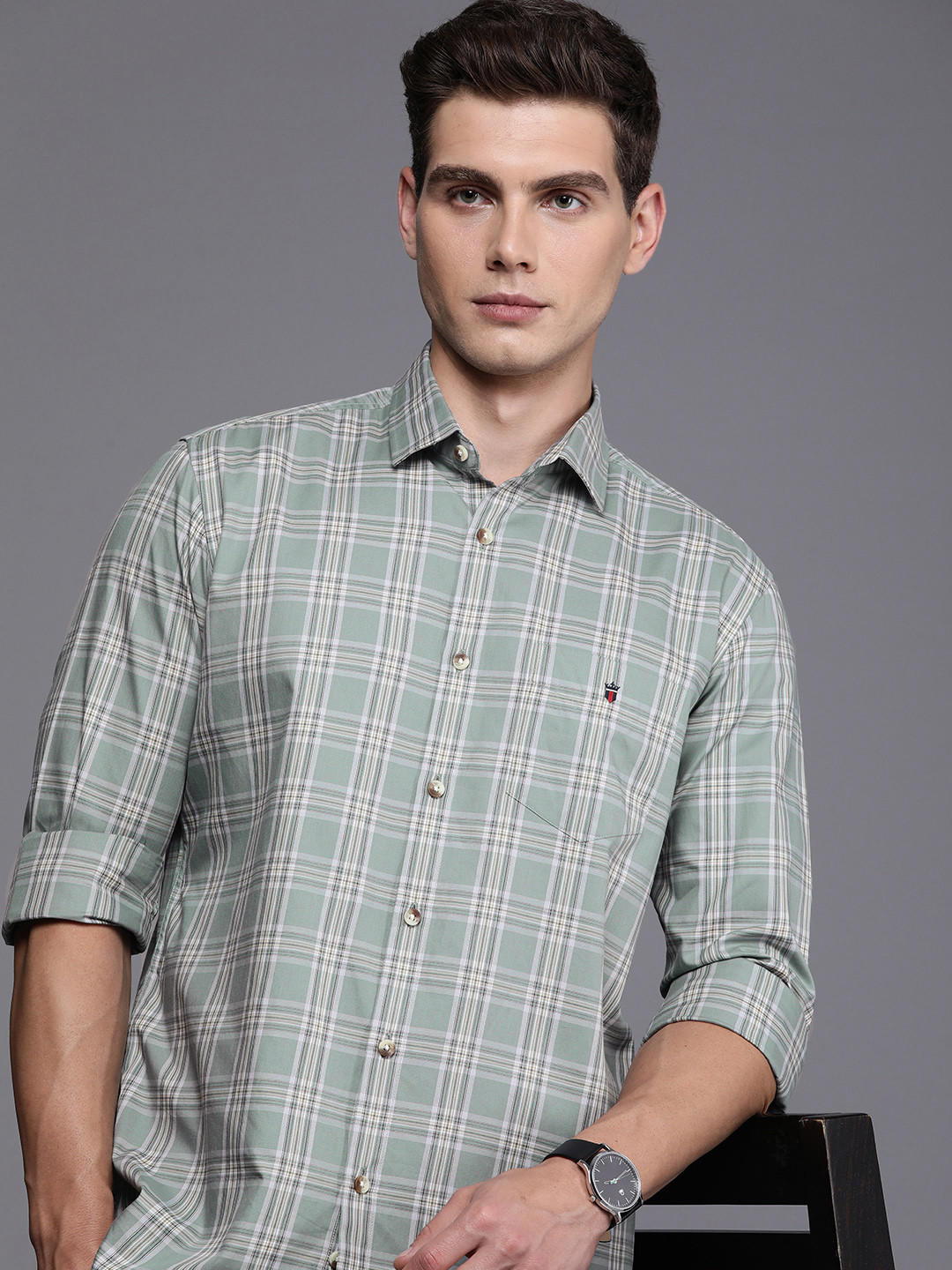 

Louis Philippe Sport Pure Cotton Slim Fit Tartan Checks Casual Shirt, Green