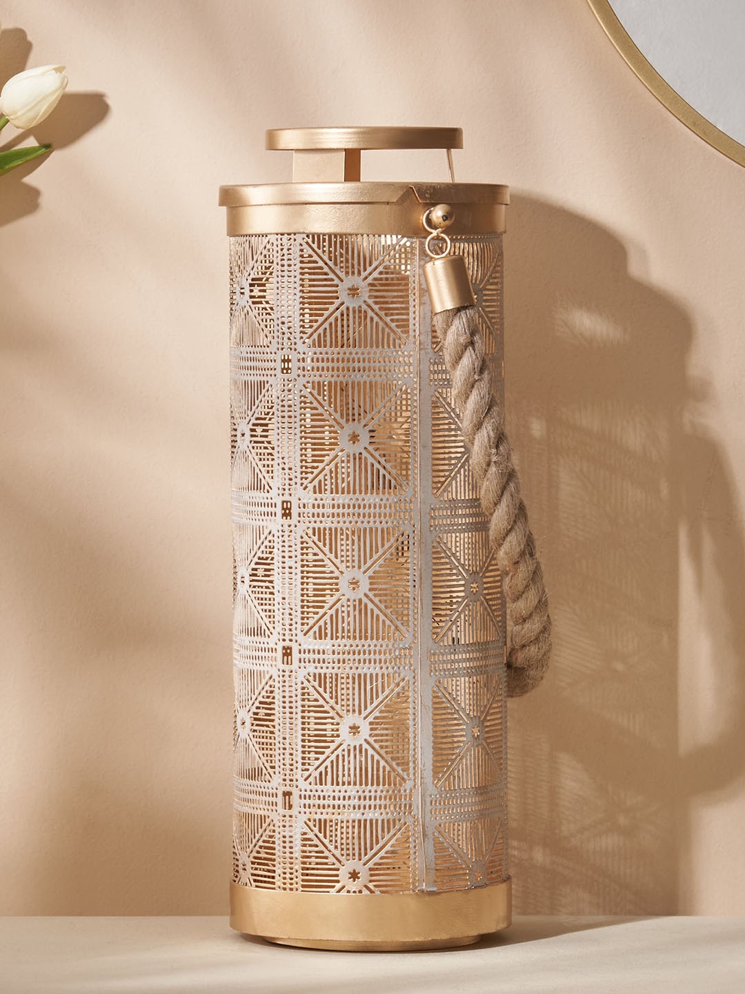 

Home Centre Aerin Gold Toned Cut Work Metal Hanging Lantern