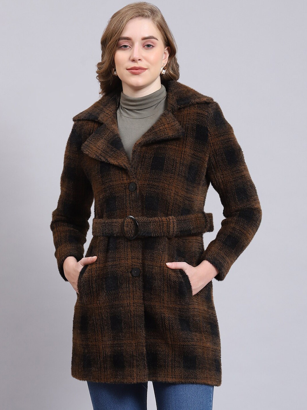 Monte Carlo Checked Cotton Cotton Single-Breasted Overcoat, Brown