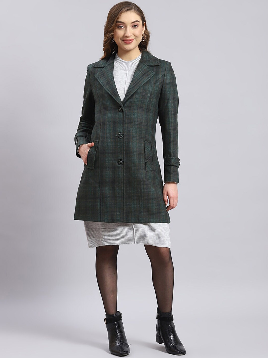 

Monte Carlo Checked Single-Breasted Overcoat, Green