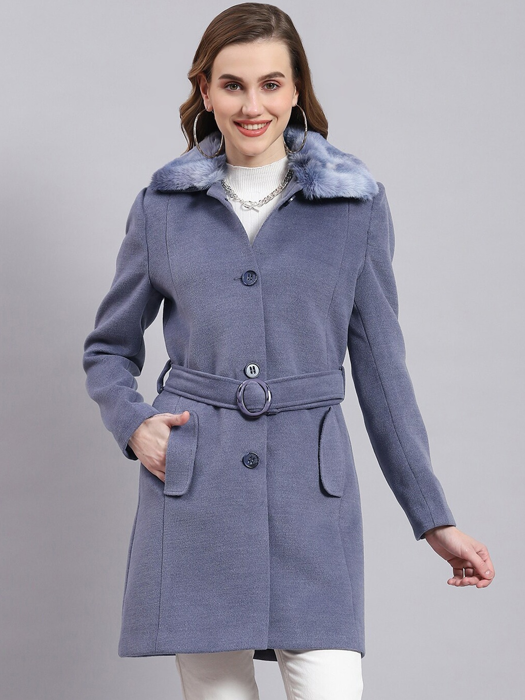 

Monte Carlo Single-Breasted Longline Cotton Overcoat, Blue