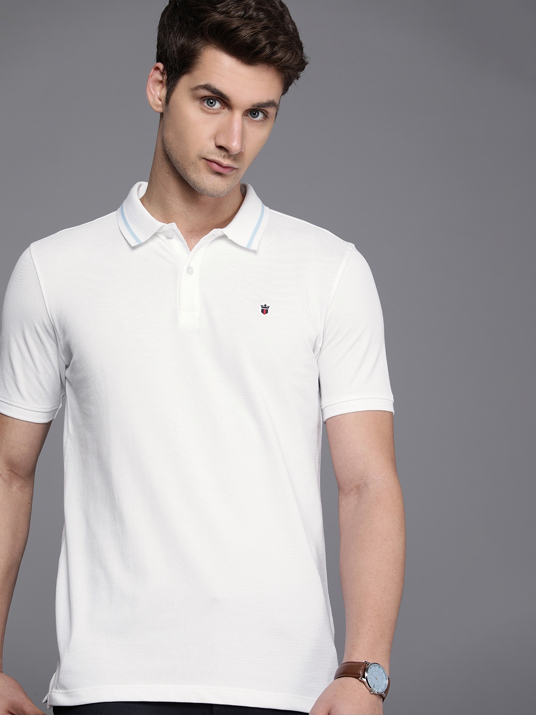 

Louis Philippe Sport Solid Polo Collar Pure Cotton Slim Fit T-shirt, White