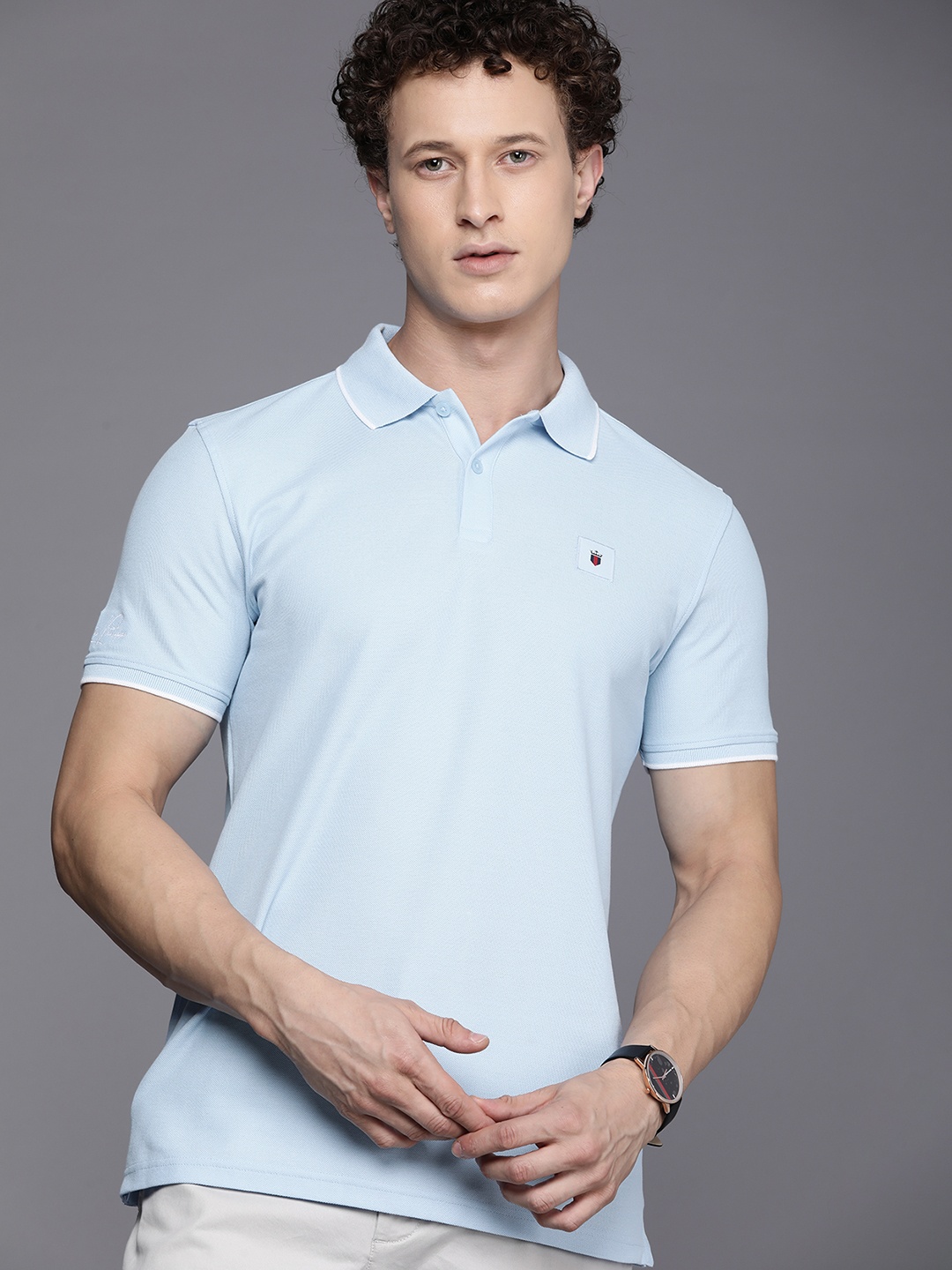 

Louis Philippe Sport Polo Collar Pure Cotton Slim Fit T-shirt, Blue