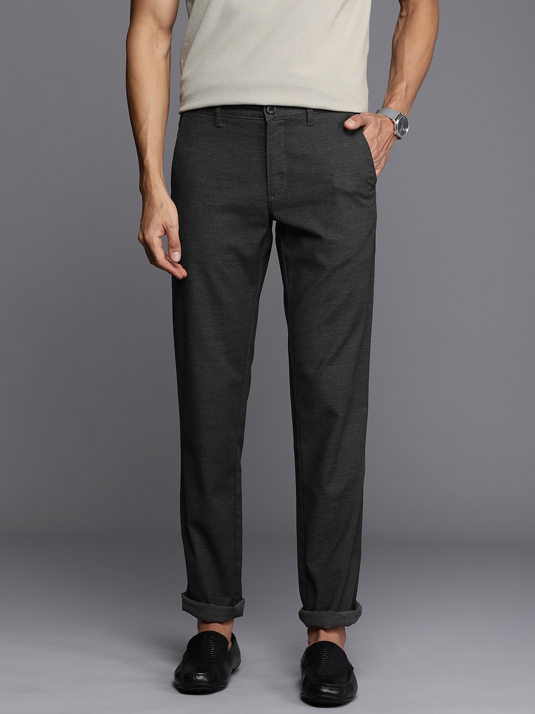 

Louis Philippe Sport Men Tapered Fit Chinos Trousers, Charcoal