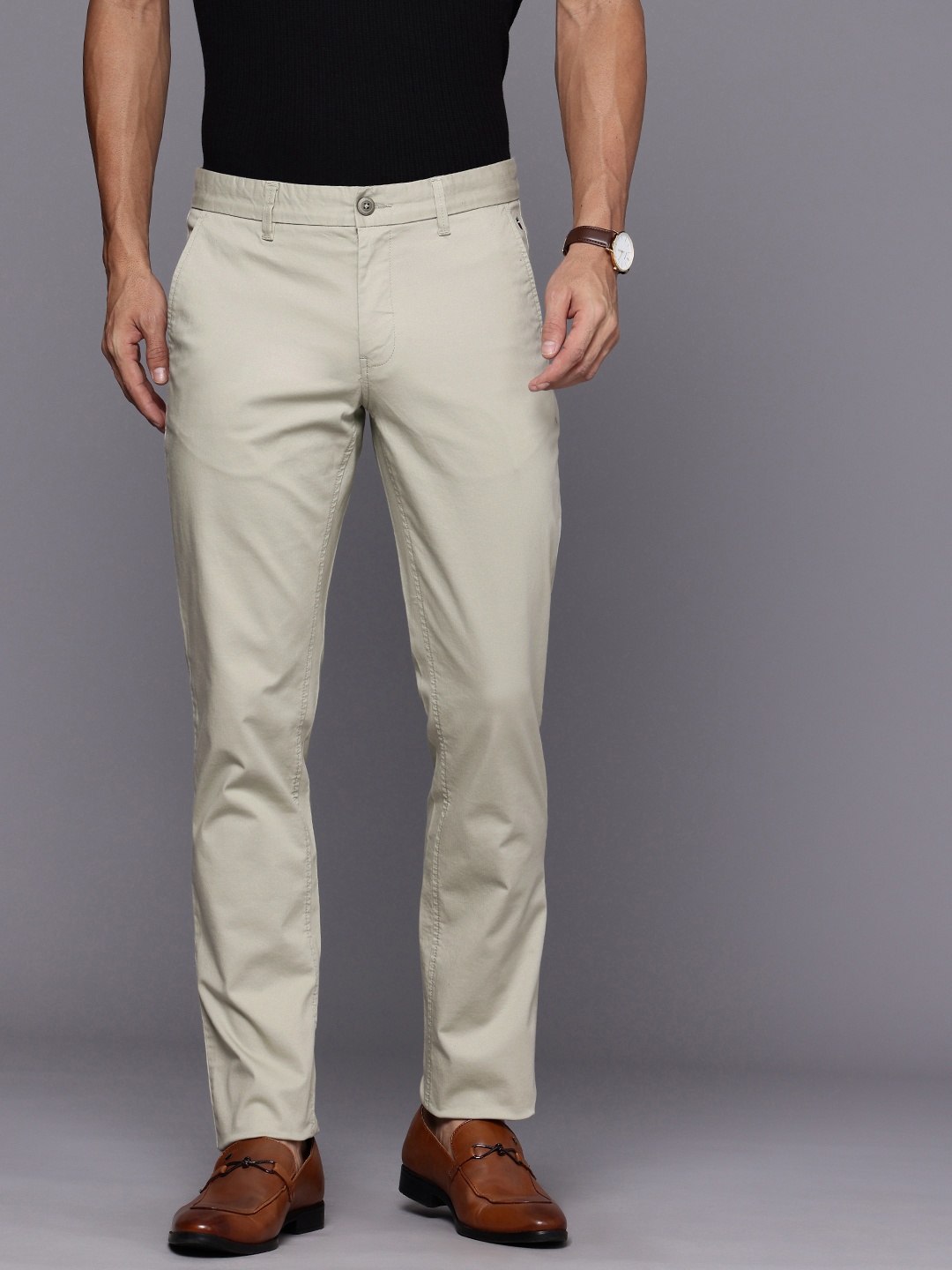 

Louis Philippe Sport Men Striped Slim Fit Trousers, Beige