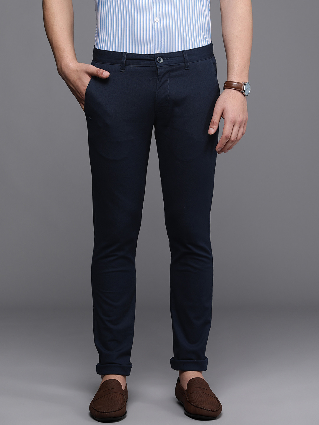 

Louis Philippe Sport Men Super Slim Fit Mid-Rise Semiformal Chinos Trousers, Navy blue