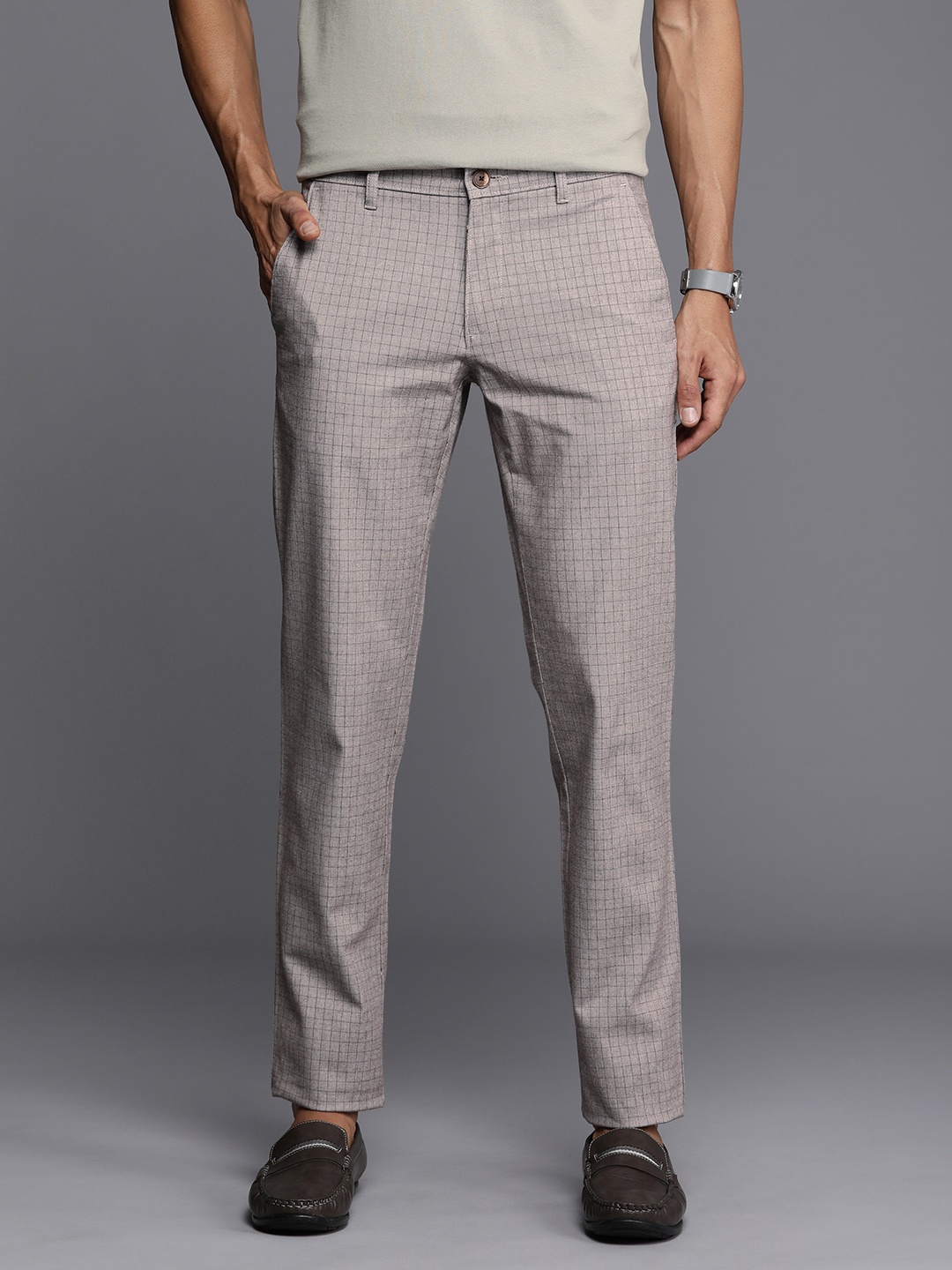 

Louis Philippe Sport Men Checked Tapered Fit Chinos Trousers, Grey