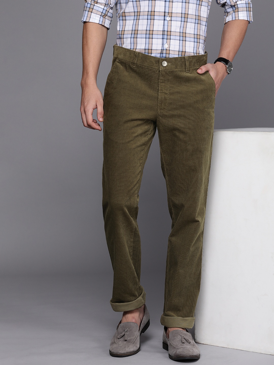 

Louis Philippe Sport Men Slim Fit Smart Casual Trousers, Olive