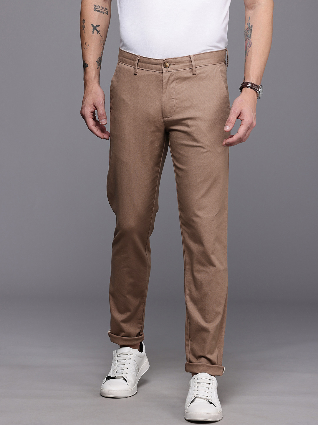 

Louis Philippe Sport Men Smart Chinos Trousers, Brown