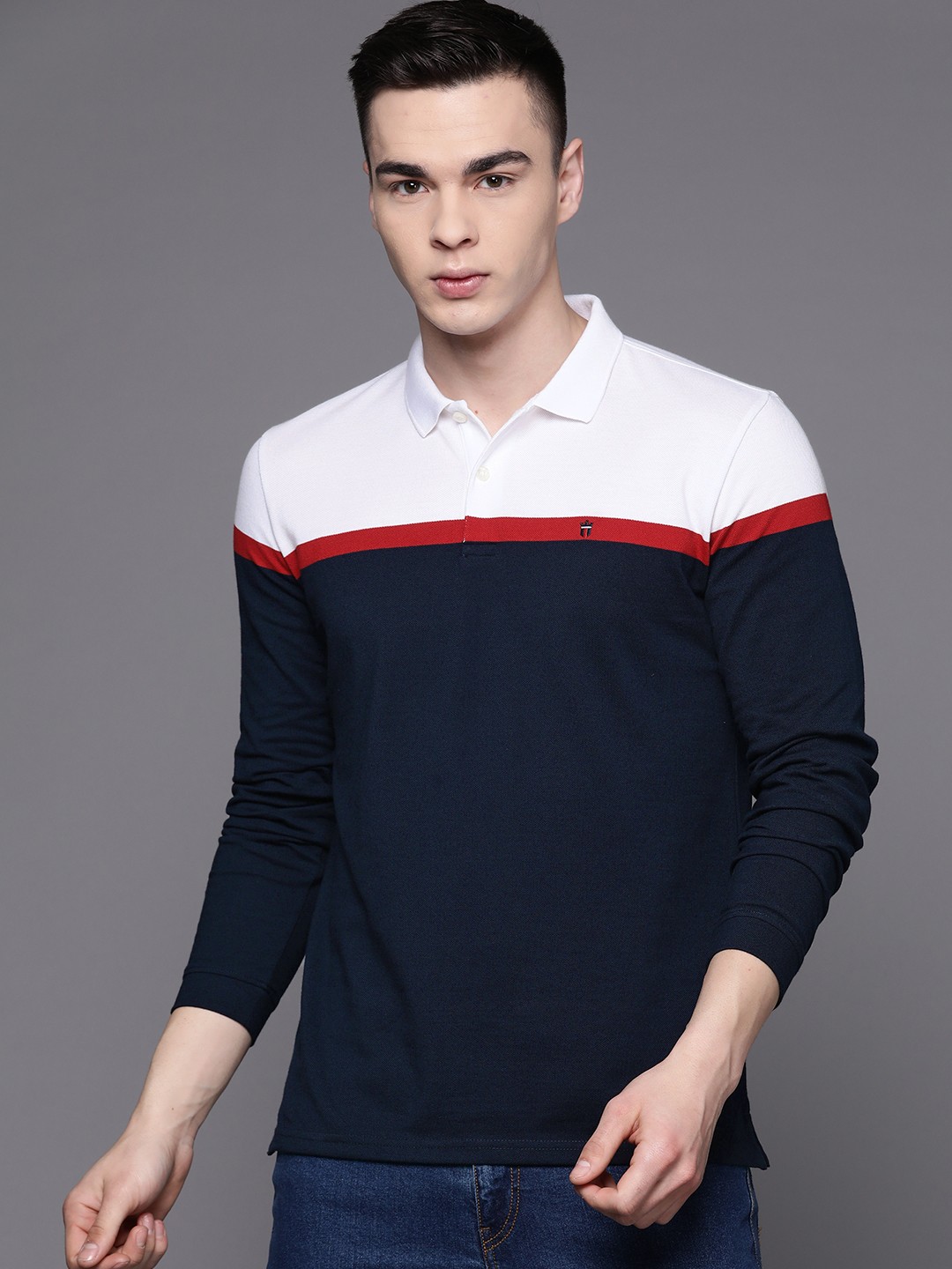 

Louis Philippe Sport Colourblocked Polo Collar T-shirt, Navy blue