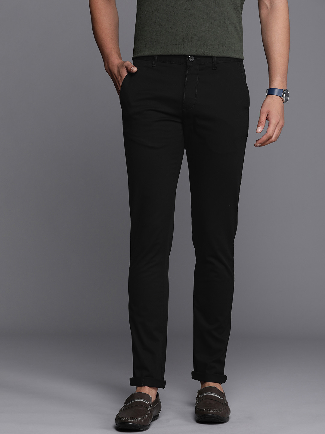 

Louis Philippe Sport Men Super Slim Fit Chinos Trousers, Black