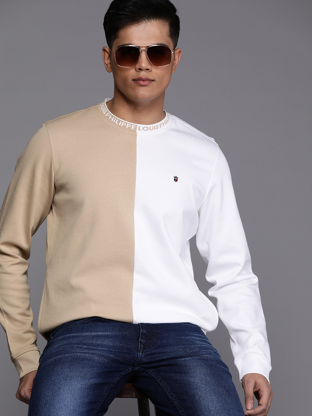 

Louis Philippe Sport Colourblocked Sweatshirt, Beige