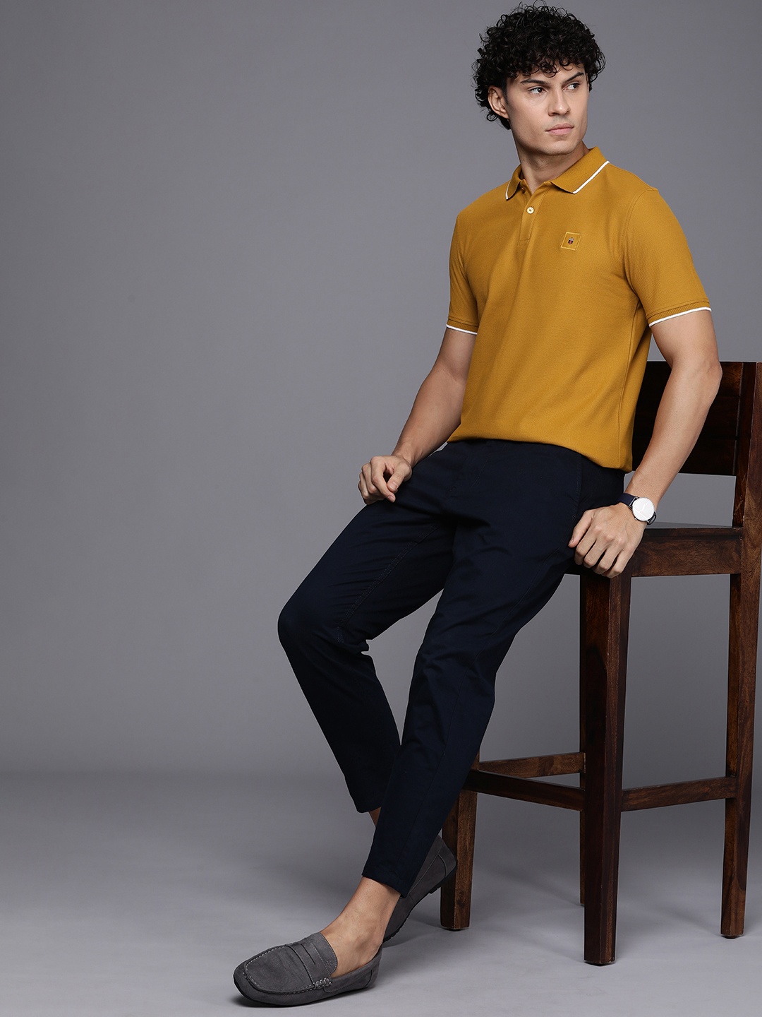 

Louis Philippe Sport Solid Polo Collar Pure Cotton Slim Fit T-shirt, Mustard