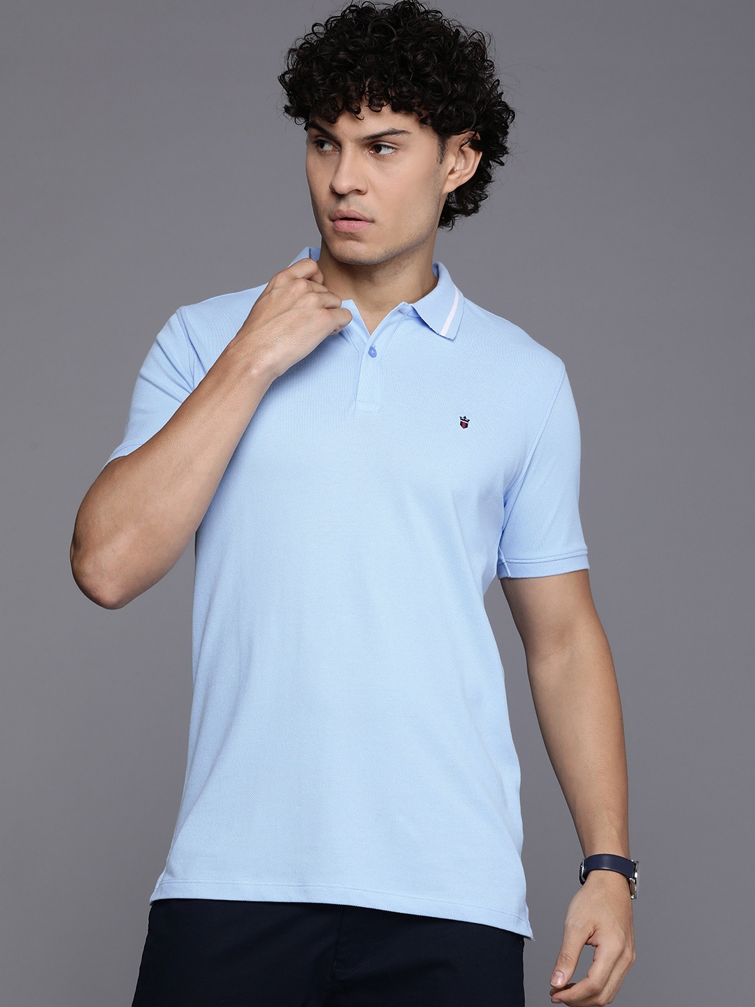 

Louis Philippe Sport Solid Polo Collar Pure Cotton Slim Fit T-shirt, Blue