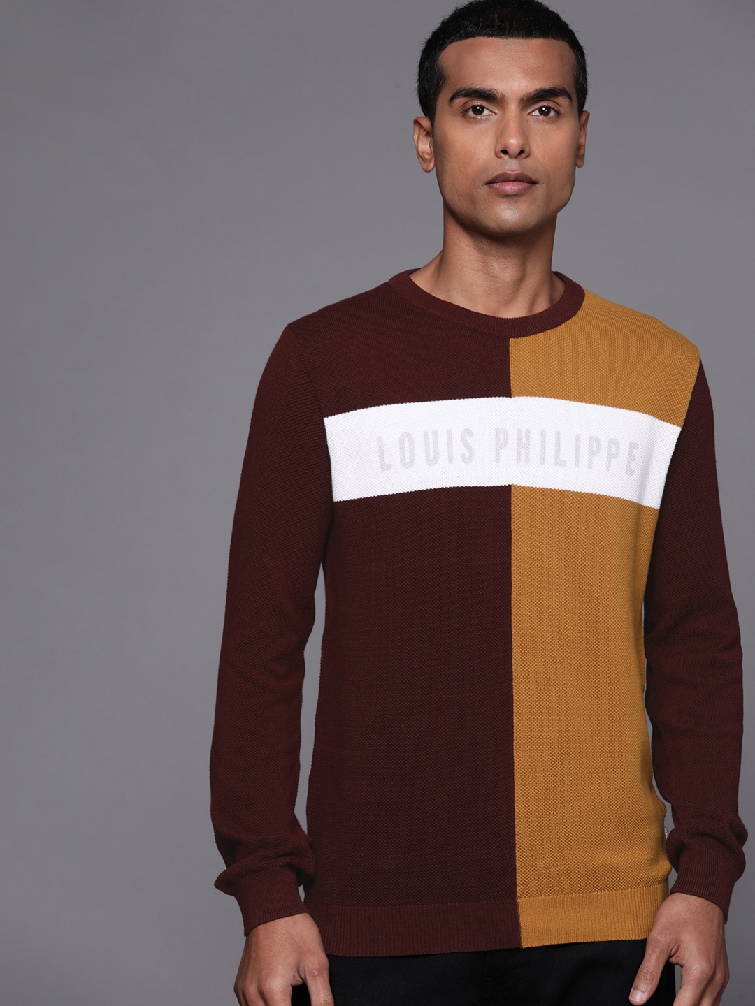 

Louis Philippe Sport Pure Cotton Colourblocked Pullover, Maroon