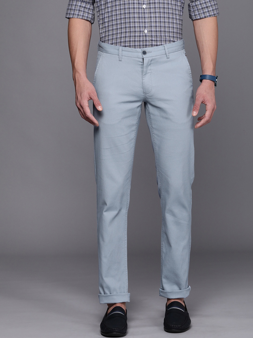 

Louis Philippe Sport Men Mid-Rise Self Design Slim Fit Semiformal Trousers, Blue
