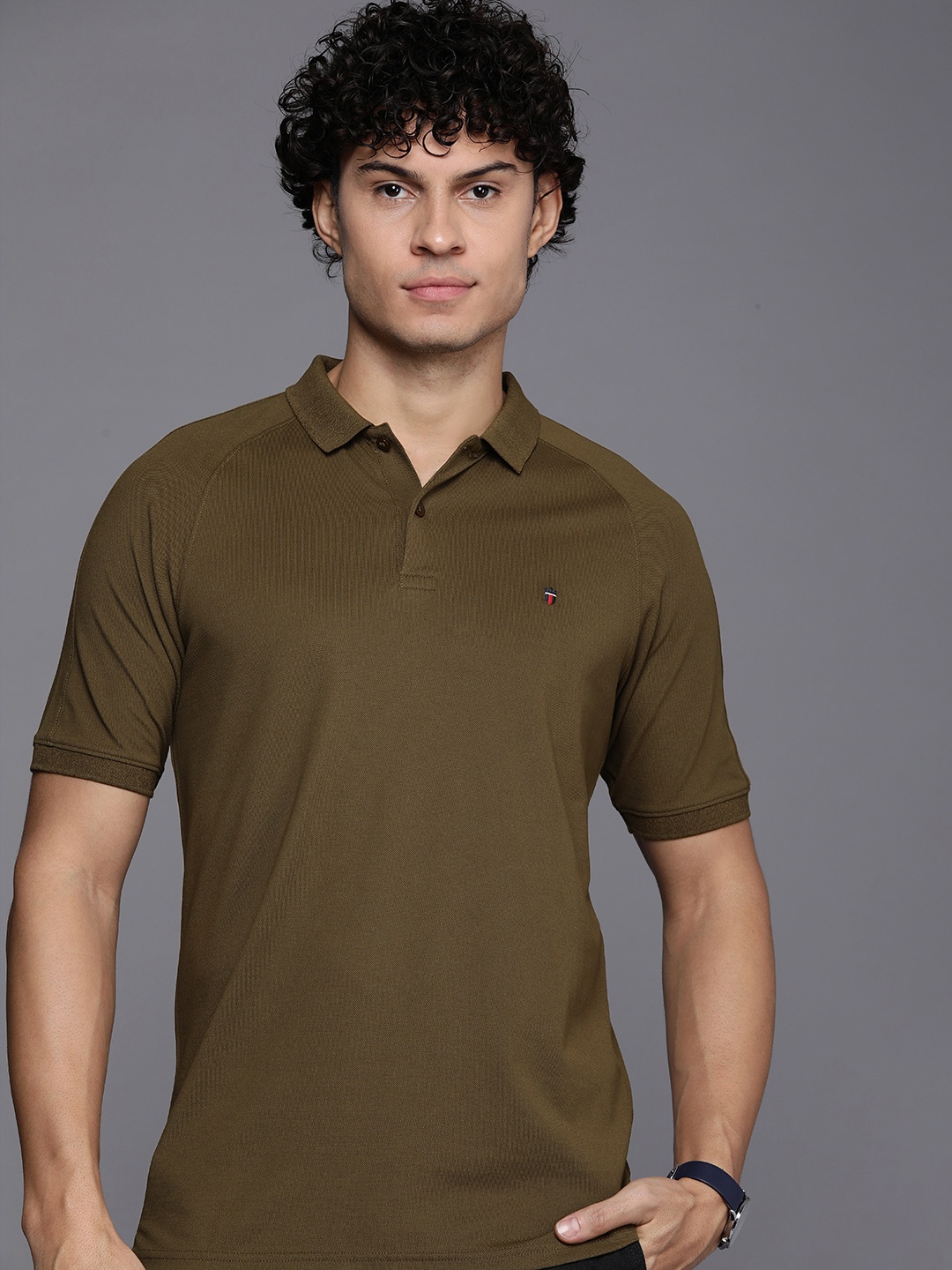 

Louis Philippe Sport Polo Collar Pure Cotton Slim Fit T-shirt, Olive