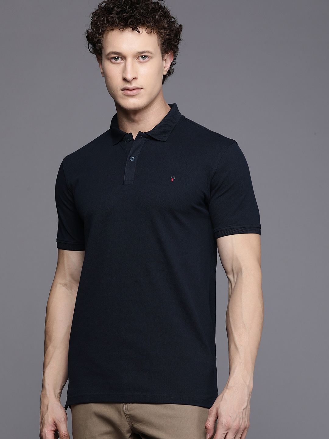 

Louis Philippe Sport Solid Polo Collar Slim Fit T-shirt, Navy blue