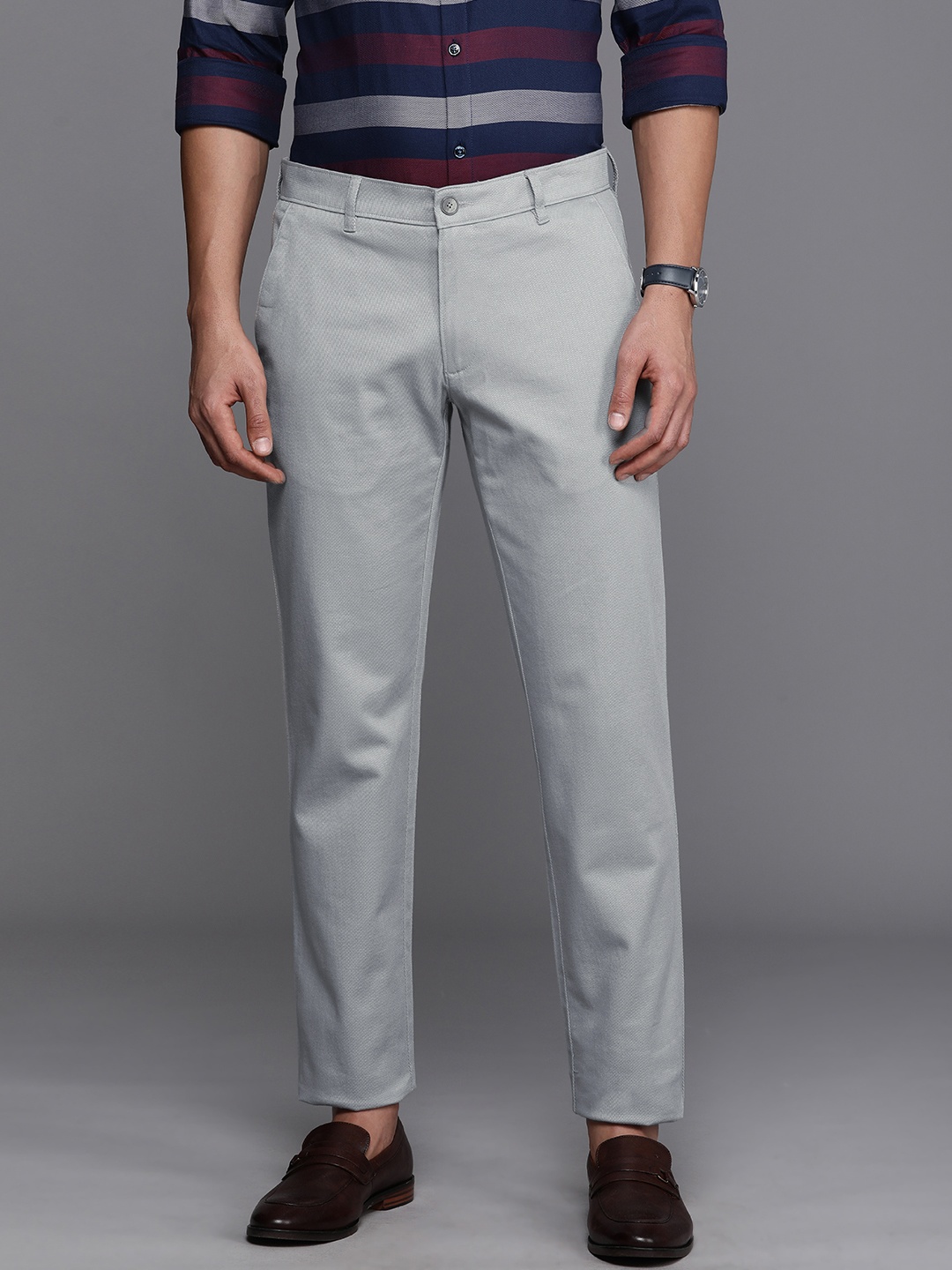 

Louis Philippe Sport Men Self Design Textured Slim Fit Low-Rise Chinos Semiformal Trousers, Grey