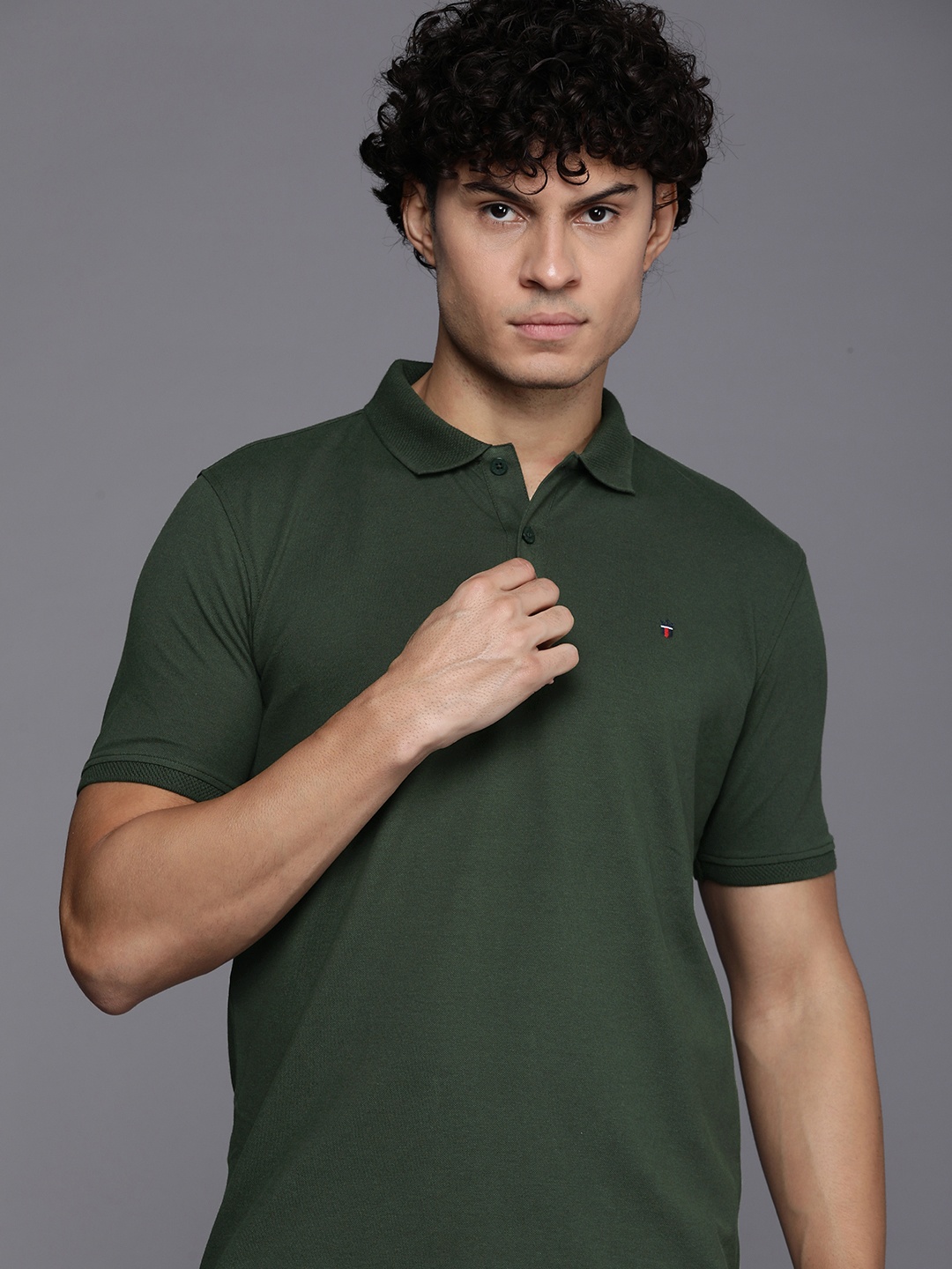 

Louis Philippe Sport Solid Polo Collar Slim Fit T-shirt, Olive