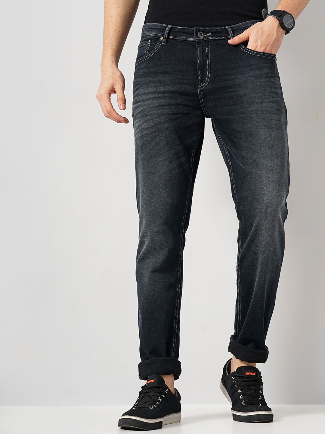 

Celio Men Mid-Rise Clean Look Light Fade Stretchable Cotton Jeans, Black