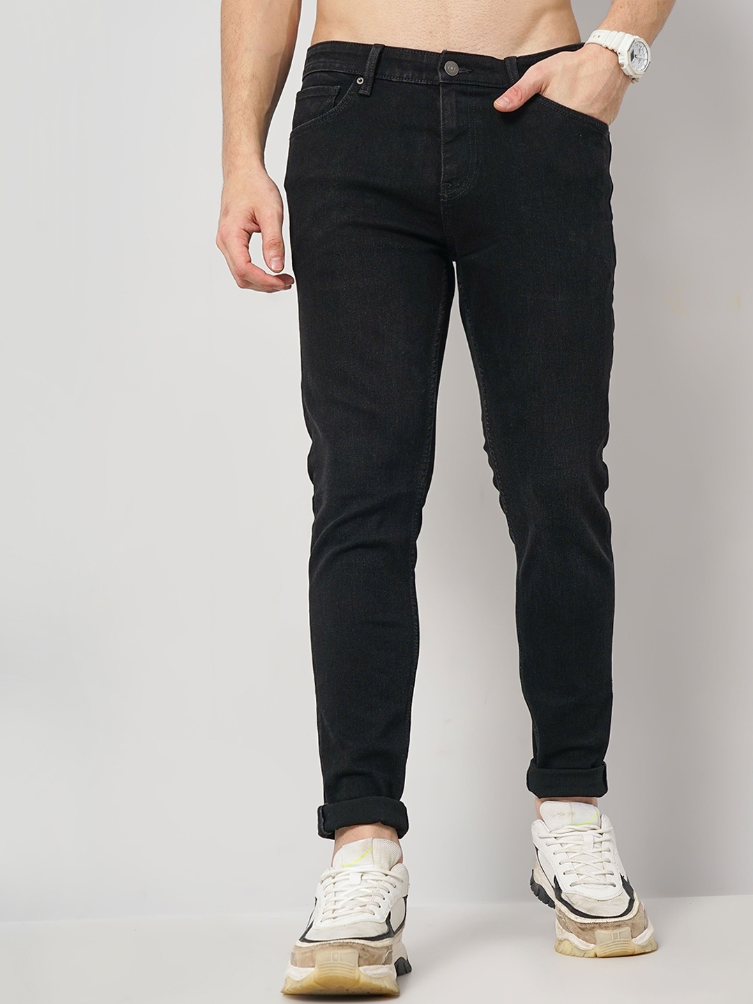 Celio Men Clean Look Mid-Rise Stretchable Cotton Jeans, Black