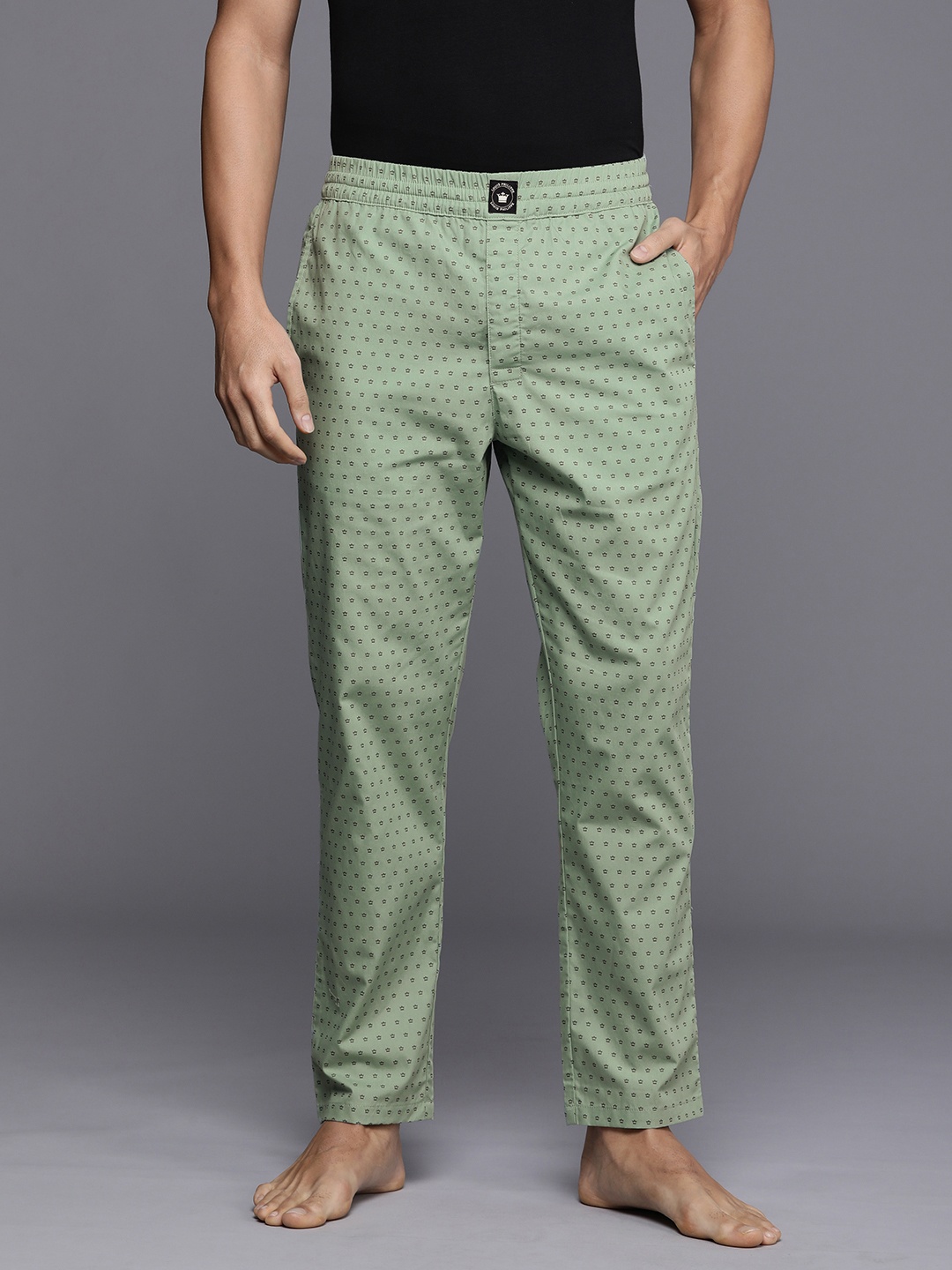 

Louis Philippe ATHPLAY Men Pure Cotton Brand Logo Printed Lounge Pants, Green
