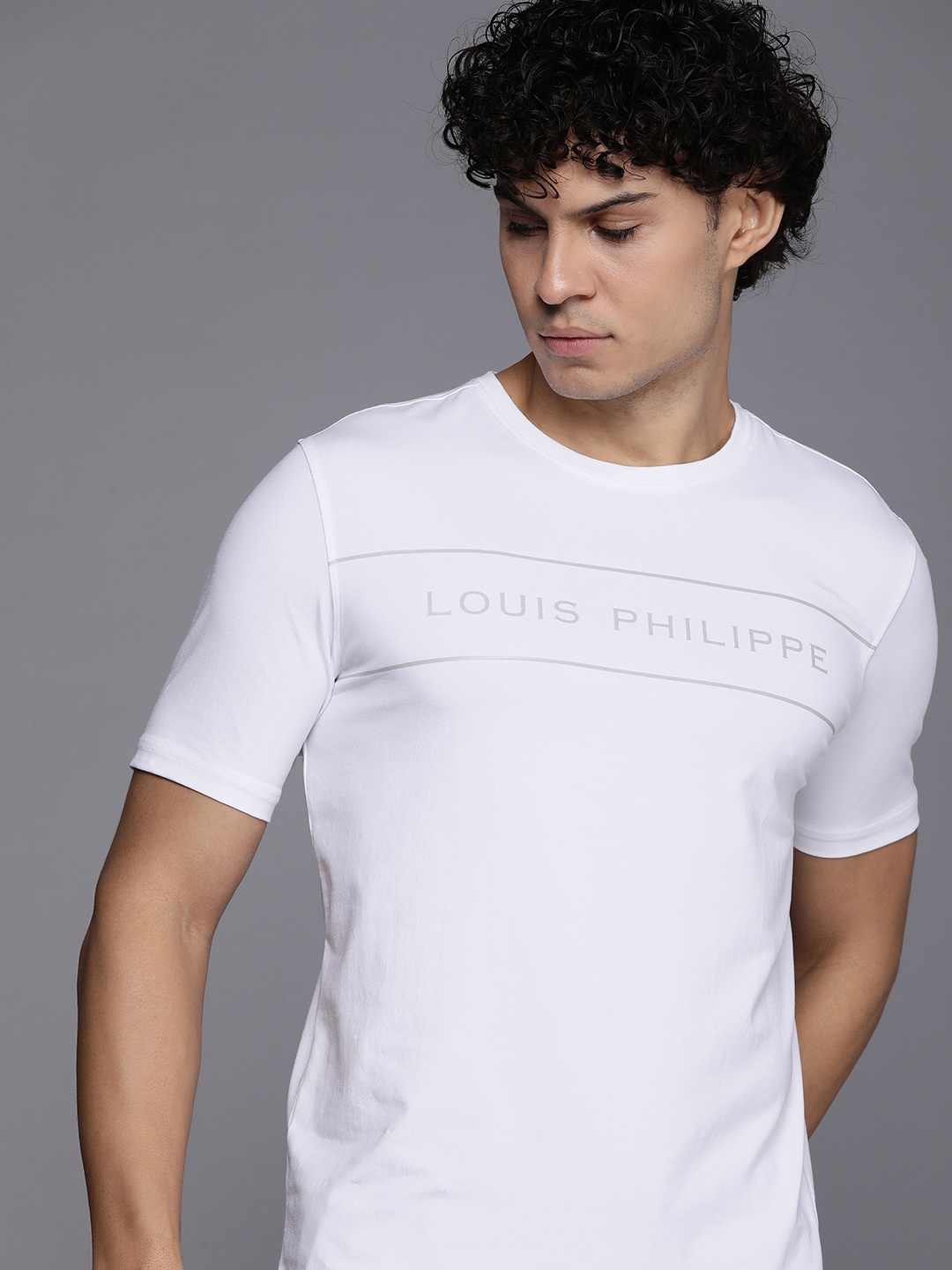 

Louis Philippe ATHPLAY Men Brand Logo Print Slim Fit T-shirt, White