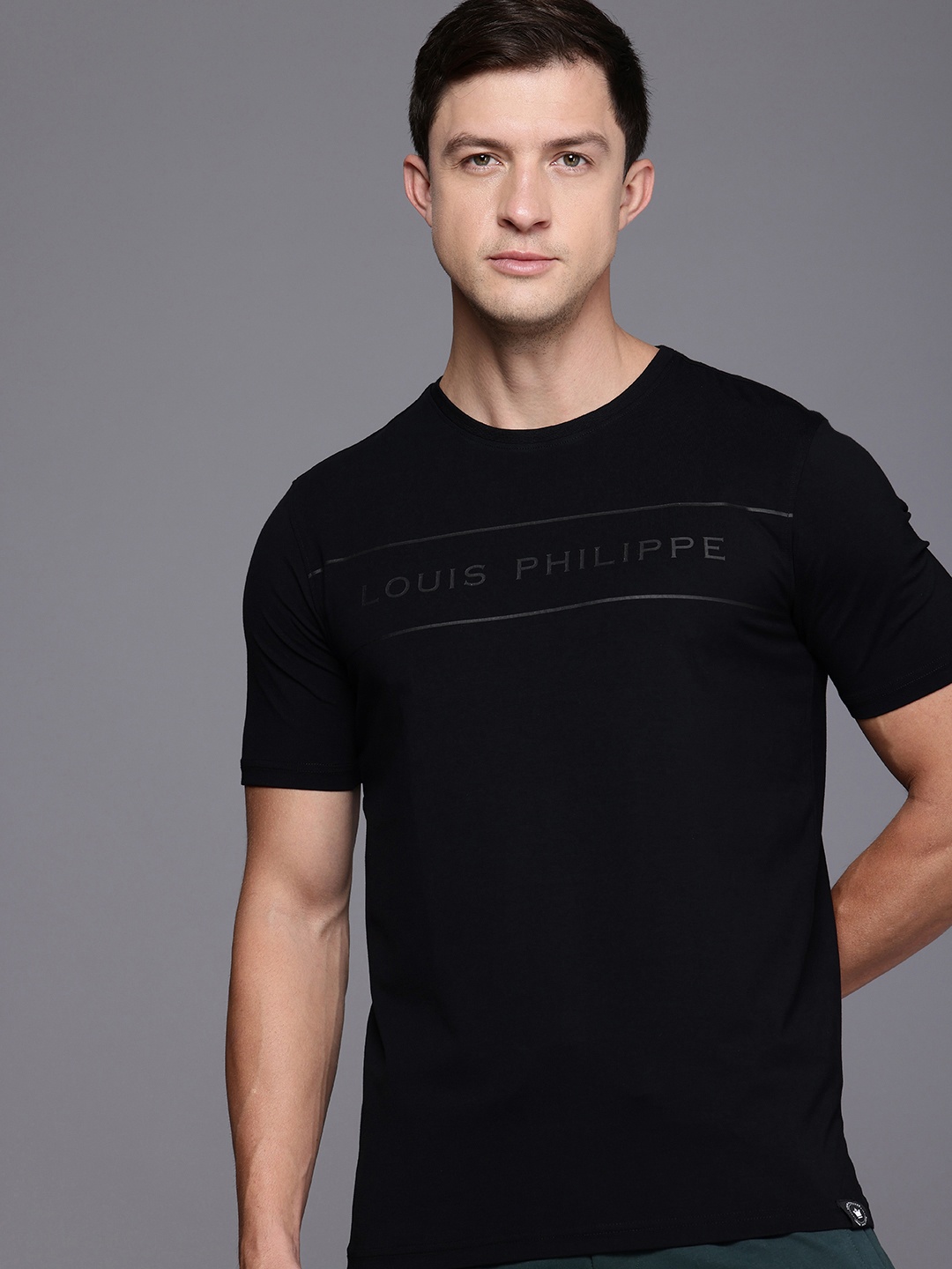 

Louis Philippe ATHPLAY Brand Logo Printed Slim Fit T-shirt, Black