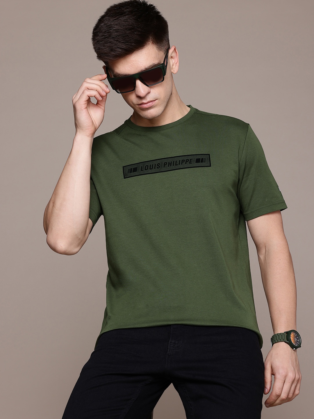 

Louis Philippe ATHPLAY Slim Fit Pure Cotton T-shirt, Olive