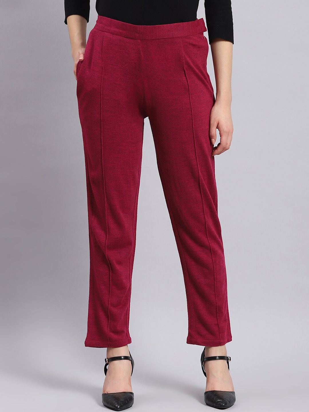 

Monte Carlo Women Regular Fit Mid-Rise Trousers, Maroon