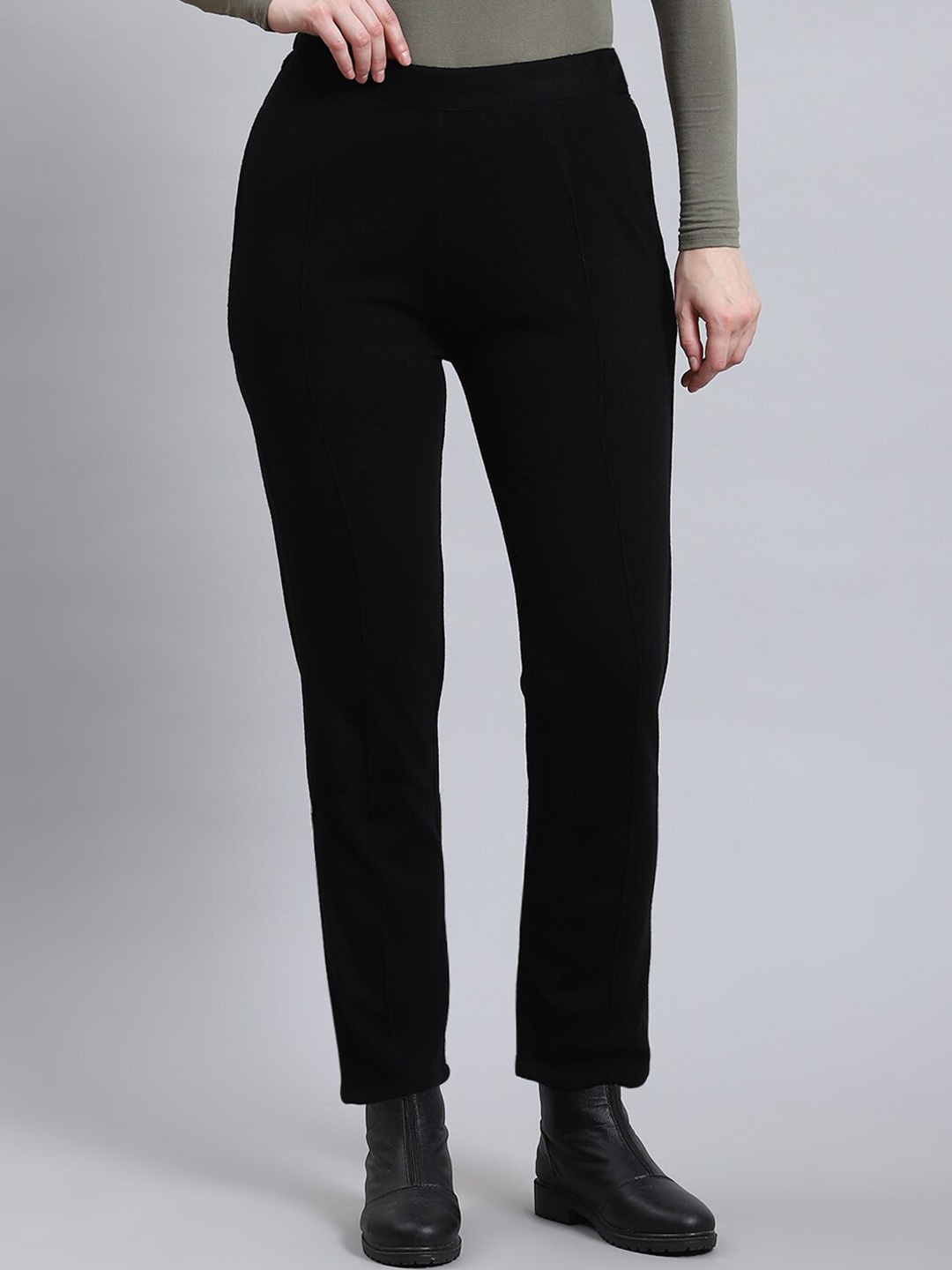 

Monte Carlo Women Mid-Rise Wrinkle Free Regular Fit Trousers, Black
