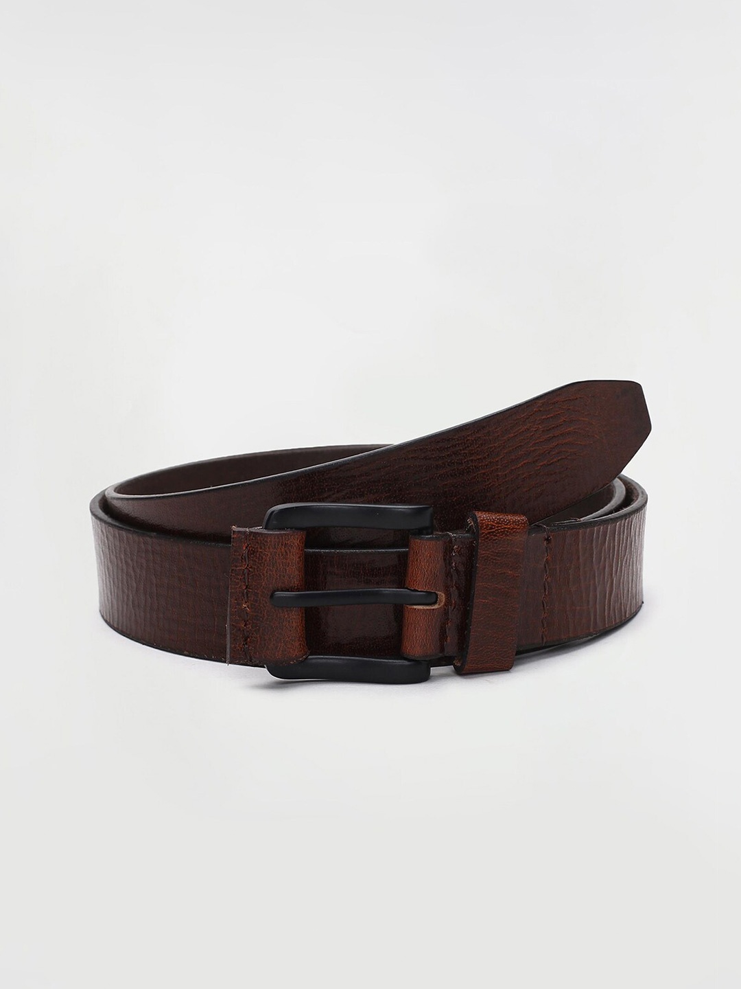 

max Men Textured Leather Formal Belt, Brown