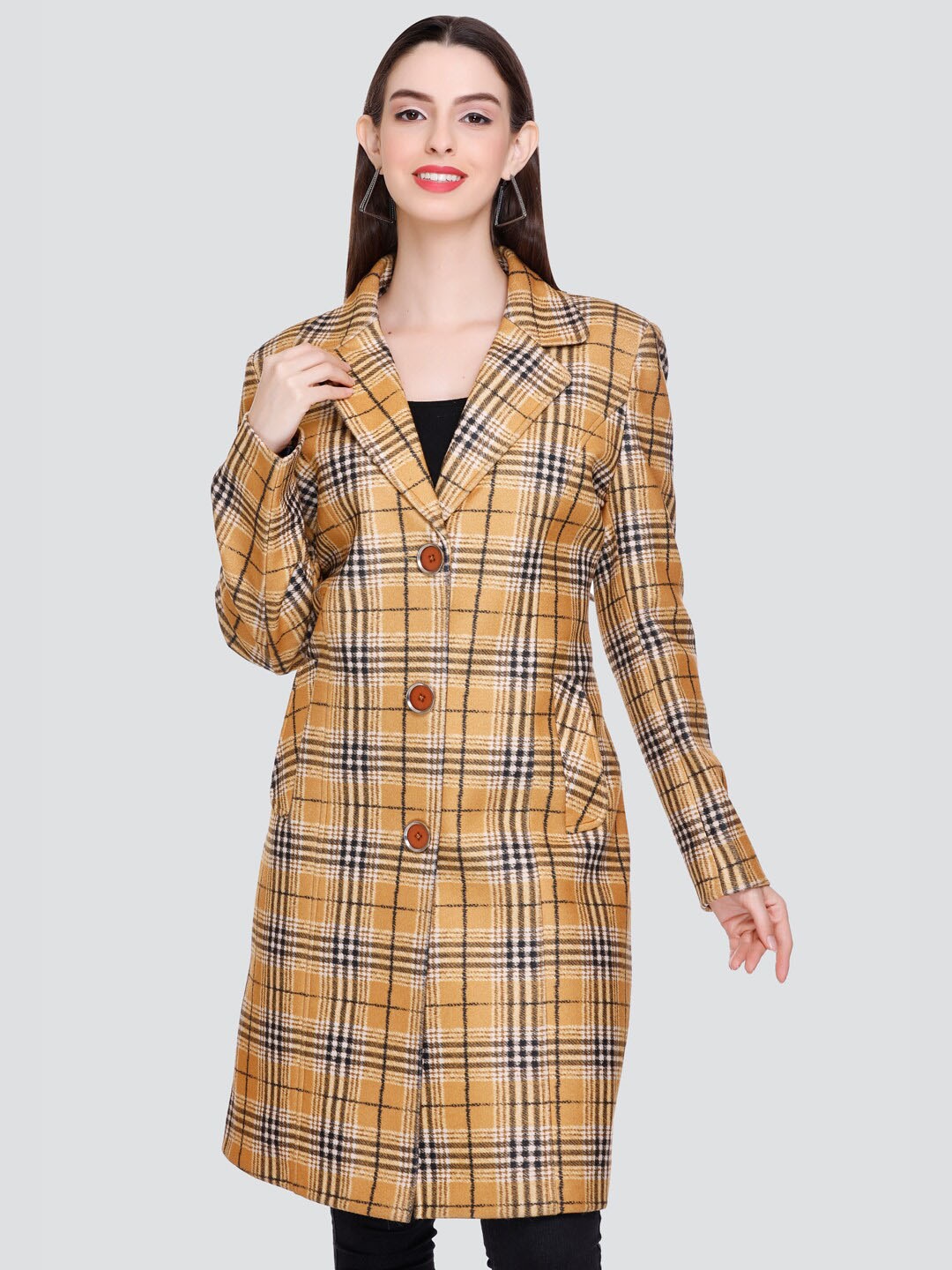 

Winter Wonders Checked Wool Single-Breasted Longline Overcoat, Yellow