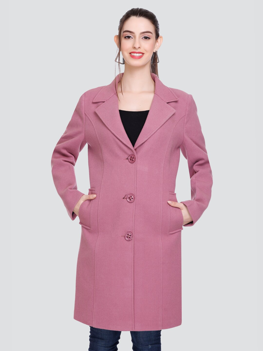 

Winter Wonders Acrylic Single-Breasted Longline Overcoat, Pink