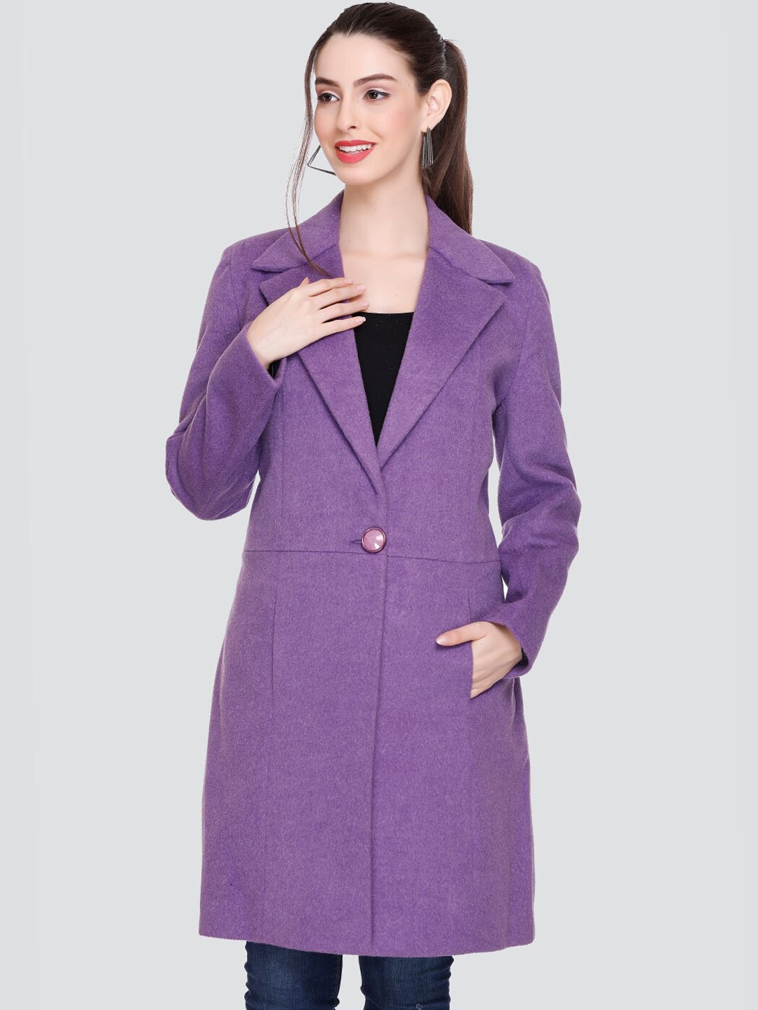 

Winter Wonders Acrylic Single-Breasted Longline Overcoat, Purple