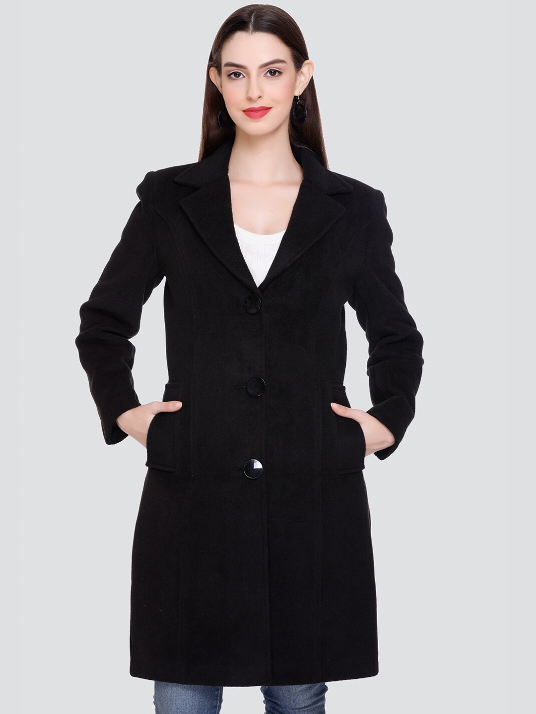 

Winter Wonders Wool Single-Breasted Longline Overcoat, Black