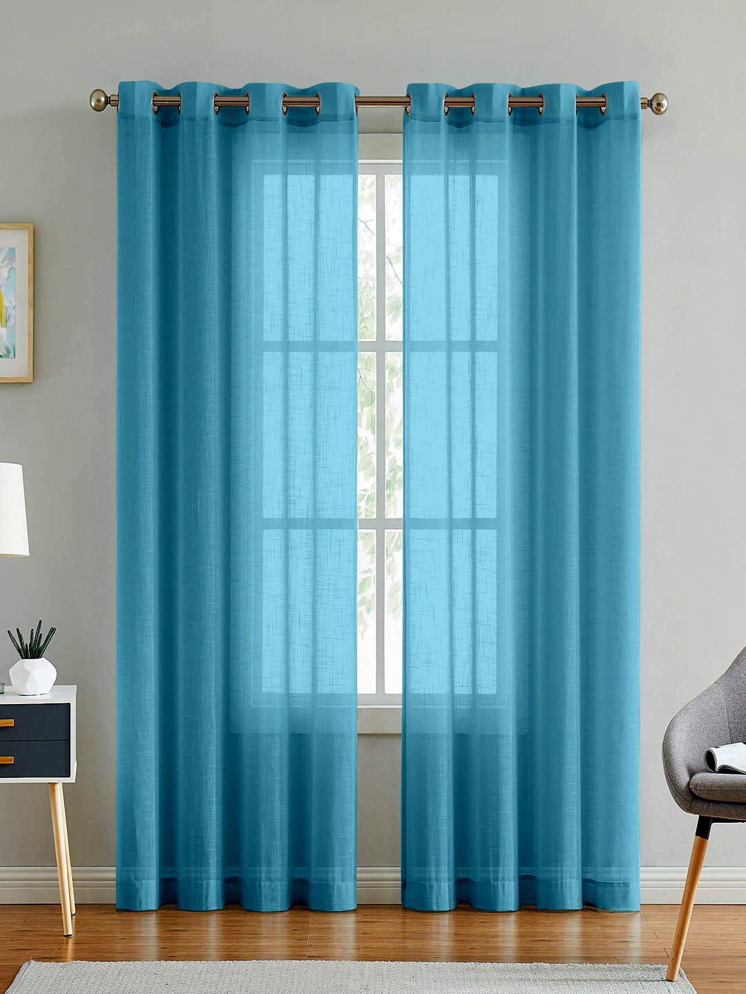 

LINENWALAS Happy Sleeping Teal Set of 2 Sheer Door Curtain