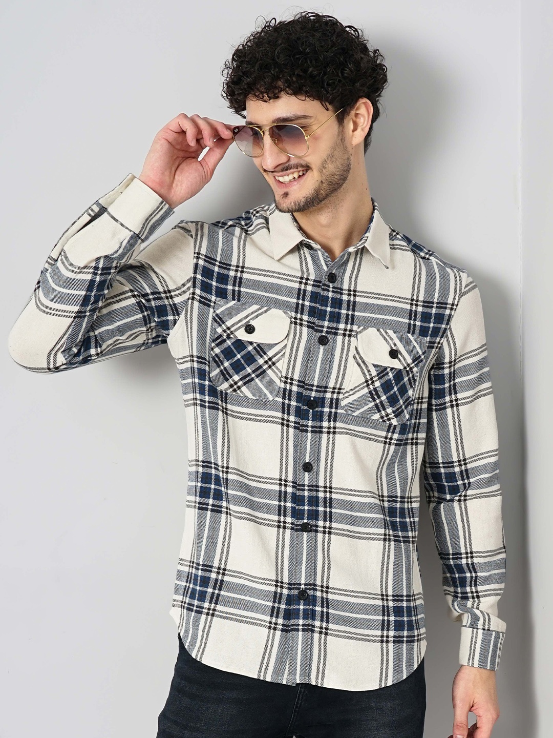 

Celio Classic Checked Cotton Casual Shirt, Off white