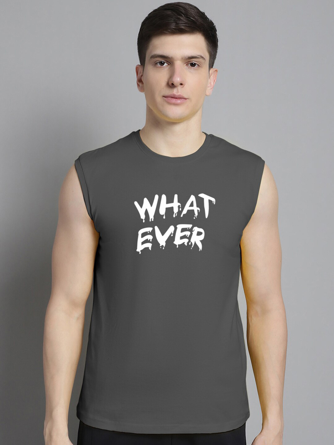 

Friskers Typography Printed Bio-Wash Slim Fit Pure Cotton Gym T-shirt, Grey