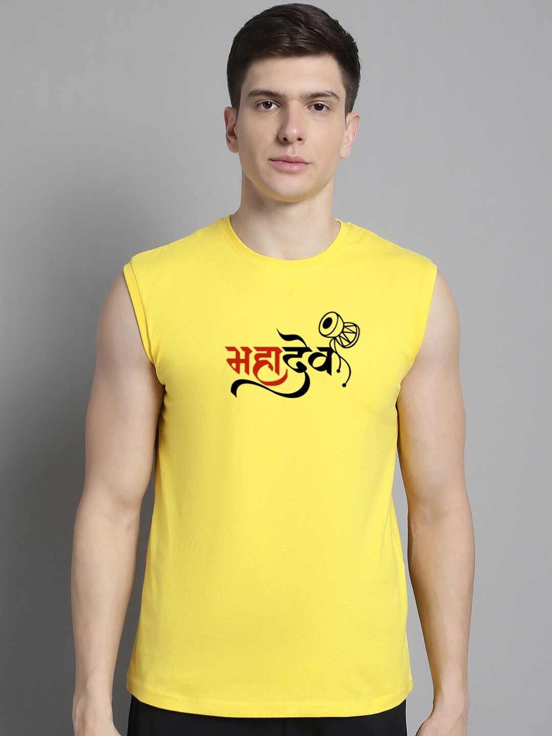 Friskers Typography Printed Slim Fit Pure Cotton T-shirt, Yellow