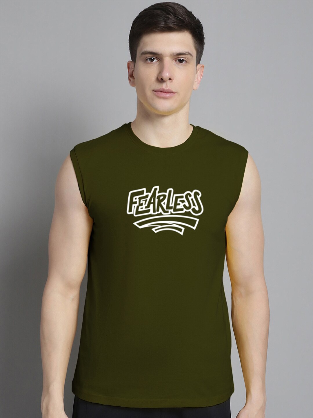 

Friskers Typography Printed Slim Fit Pure Cotton T-shirt, Olive